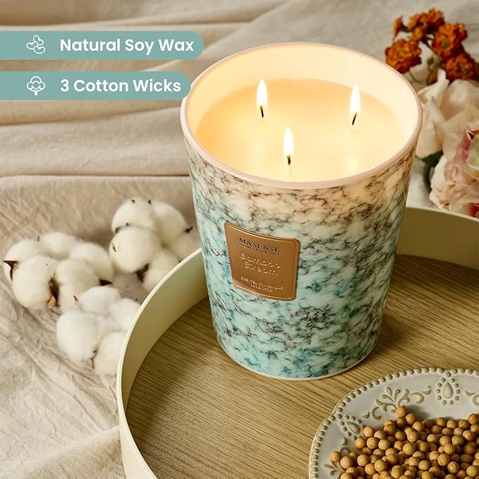 M&SENSE Extra Large Candle 35oz 150H BambooStream Scented, 3 Wick Highly Scented Jar Candle, XL Large Christmas Gift Candle for Women, Long Lasting Burning for Holiday, Thanksgiving, Christmas