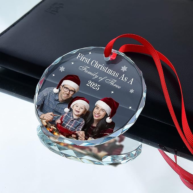 Personalized Crystal Christmas Ornaments with Photo, Custom Christmas Photo Tree Glass Ornaments, Elegant Crystal Keepsake for Family, Couples, Weddings & Christmas 2025 Gifts (#PGO06)
