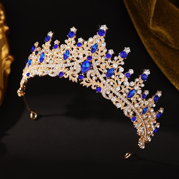 Blue Tiara for Women Crystal Queen Crowns Rhinestone Princess Tiaras for Girl Wedding Headband for Bride Hair Accessories for Halloween Costume Birthday Party Prom Mother's Gifts