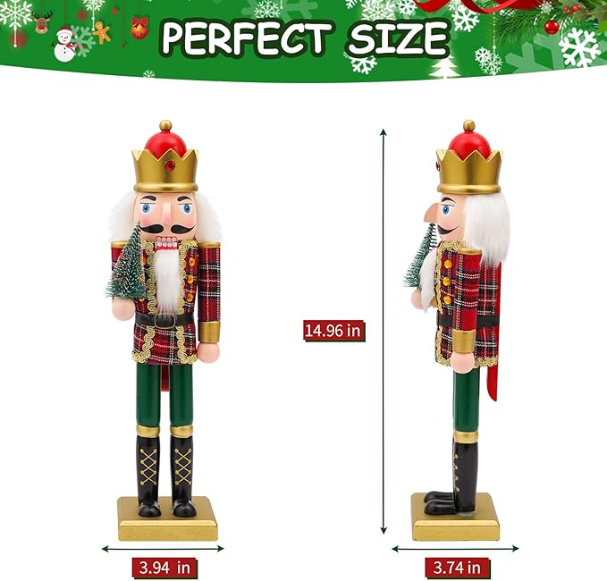 14" Wooden Christmas Tree Nutcracker, Festive Christmas Decoration, Handcrafted Nutcracker Collectible Christmas Decor for Tabletop, Shelves, and Fireplace Mantel(Christmas Tree)