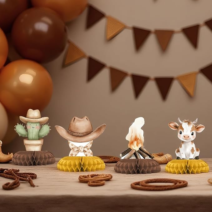 Cowboy Baby Shower Centerpieces – 12 PCS Honeycomb Table Decorations, Western Baby Shower, Rustic Little Cowboy Party Supplies