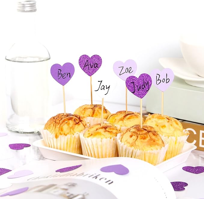 Purple White Lavender Heart Confetti - 300pcs Valentines Mothers Day Decor Glitter Paper Dots Bridal Baby Shower Wedding Bachelorette Engagement Birthday Party Table Decorations Lasting Surprise