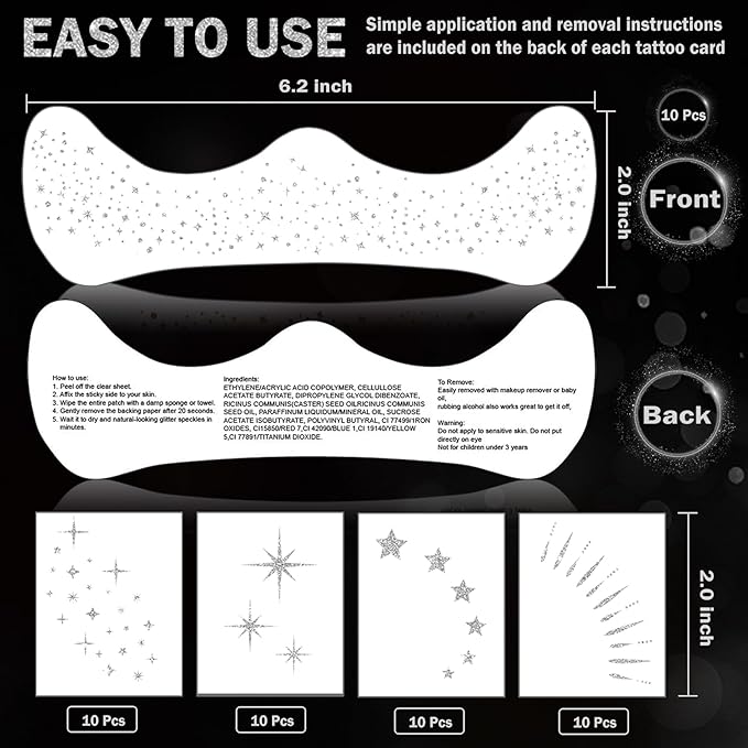 20PCS Glitter Freckles Face Tattoo Sparkle Freckles,Face Glitter Patches,Faux Freckles Temporary Tattoos Makeup for Halloween Christmas-Silver