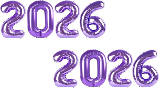 2026 Balloon - 2 Pack Purple Birthday Number Balloons, 40 Inch Large Foil Balloons for Men Women Boys Girls Purple Themed Birthday Decorations，Number 2026 Balloon