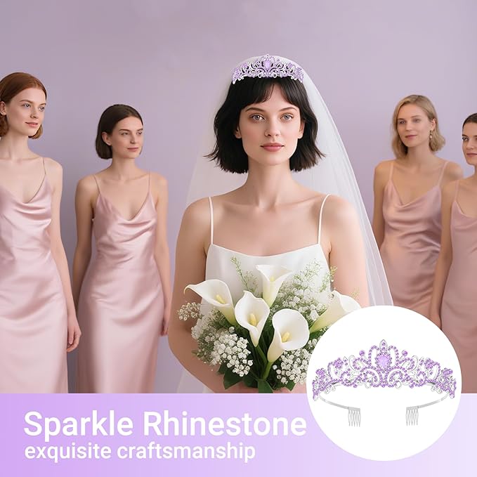 Tiara Crown for Women, Queen Tiara for Birthday Prom Bridal Party Custome Purple
