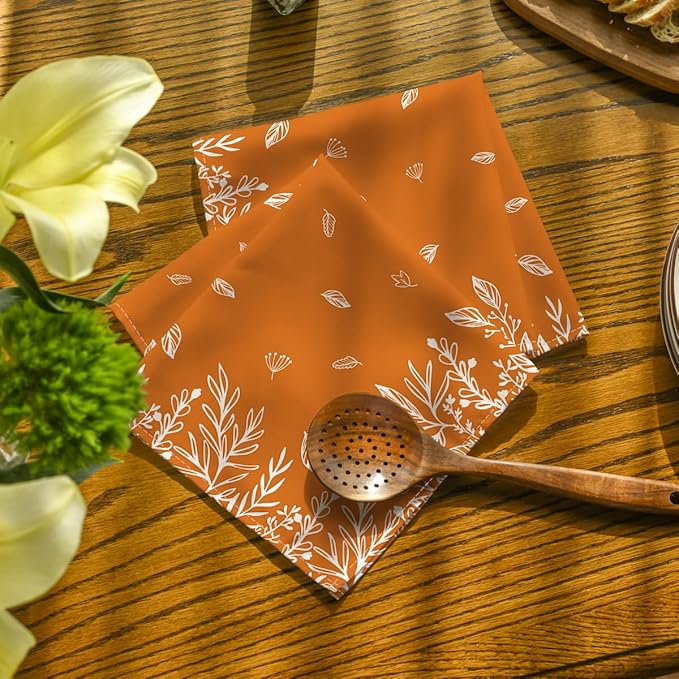 Horaldaily Fall Cloth Napkins 18 x 18 Inch, Thanksgiving Autumn Harvest Orange Wild Flowers Party Dinner Decoration Washable Napkins Set of 6