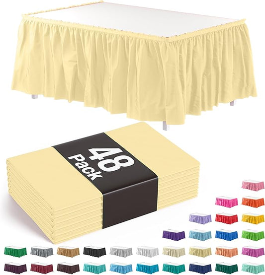 Exquisite Ruffle Table Skirt Light Yellow 48 Pack 14 Ft Long Table Skirts for Rectangle Tables 6ft Plus or Round Tables Skirts with Adhesive Strip for Gender Reveal Decor & Happy Birthday Parties