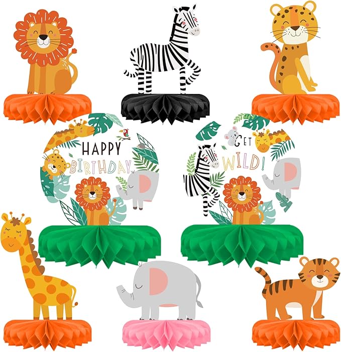 Safari Birthday Decorations Table Centerpiece - Jungle Animals Theme Party Supplies, Honeycomb Table Toppers for Animal Jungle Theme Party Decorations