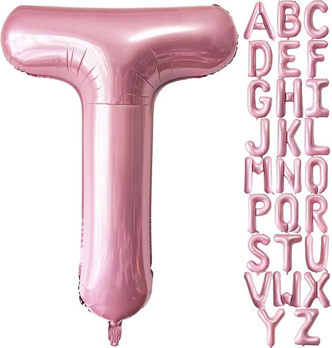 Pink Letter T Balloons, 40 Inch Pastel Pink Letter Balloons T Foil Mylar Helium Pink Letter Balloons for Birthday Party Supplies Anniversary Event Celebration Decorations Alphabet Pink T