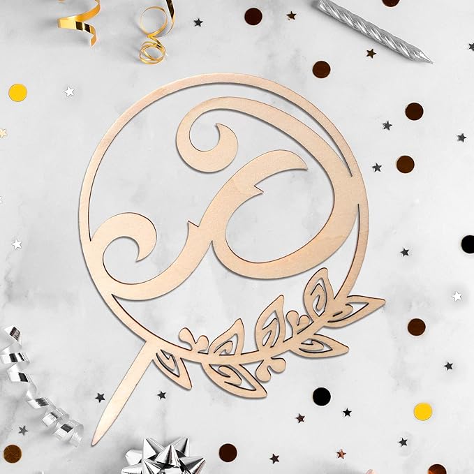 LINGTEER Personalized Inital Letter P Wooden Cake Topper Perfect for Birthday Rustic Wedding Anniversary Party Keepsake Decoration