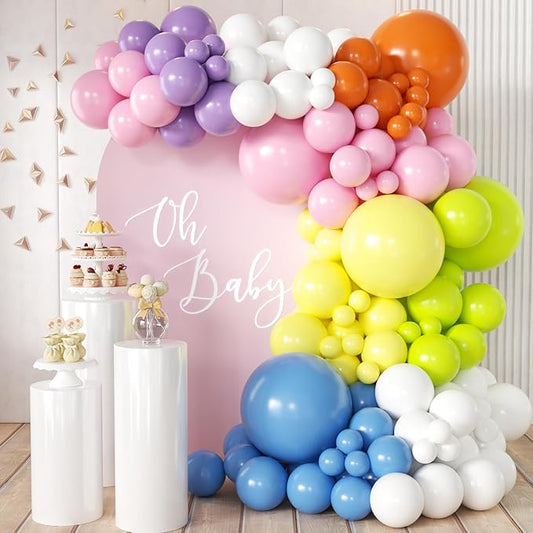 Colorful Rainbow Balloon Arch Kit, 166Pcs Multicolor Birthday Bright Balloons Garland for Birthday Baby Shower Wedding Party Decorations