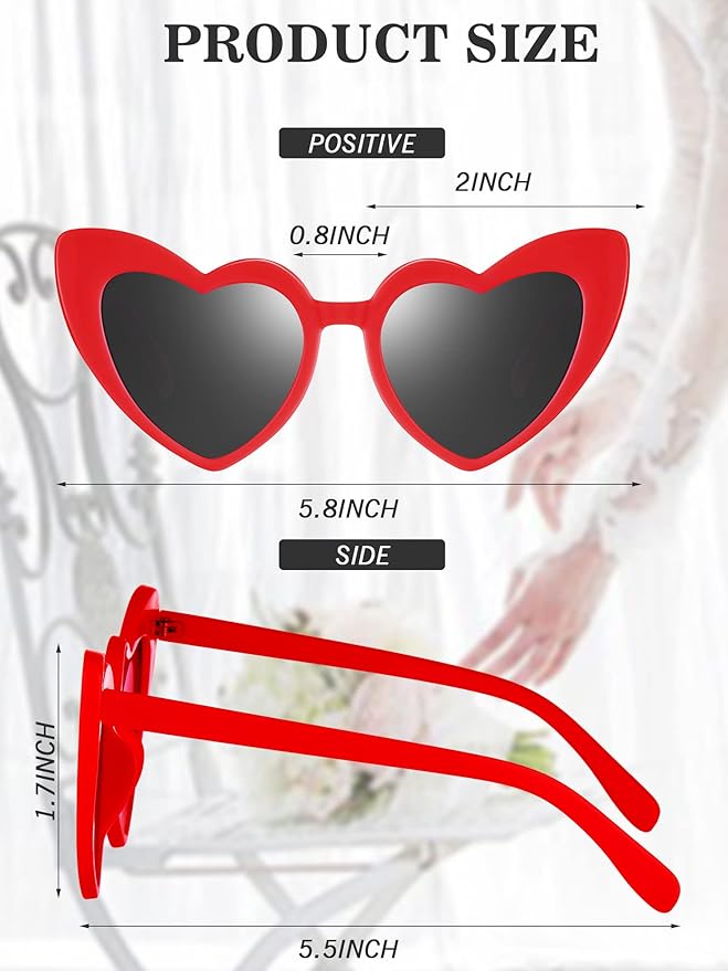 Flutesan 15 Pairs Heart Shaped Sunglasses Vintage Cat Eye Sunglasses for Bachelorette Party Supplies