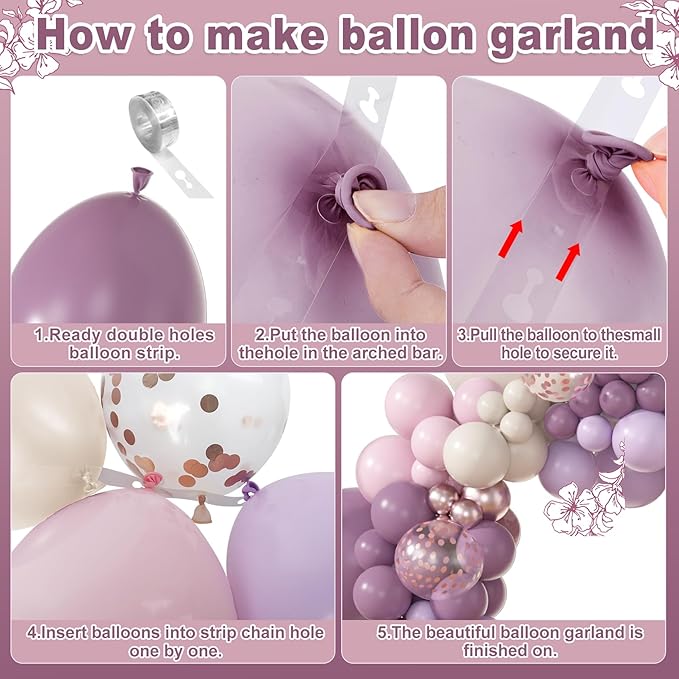 Amandir 173Pcs Dusty Purple Balloon Arch Garland Kit, Double-stuffed Pink White Sand Lavender Lilac Light Purple Rose Gold Confetti Balloons for Baby Bridal Shower Wedding Birthday Party Decorations
