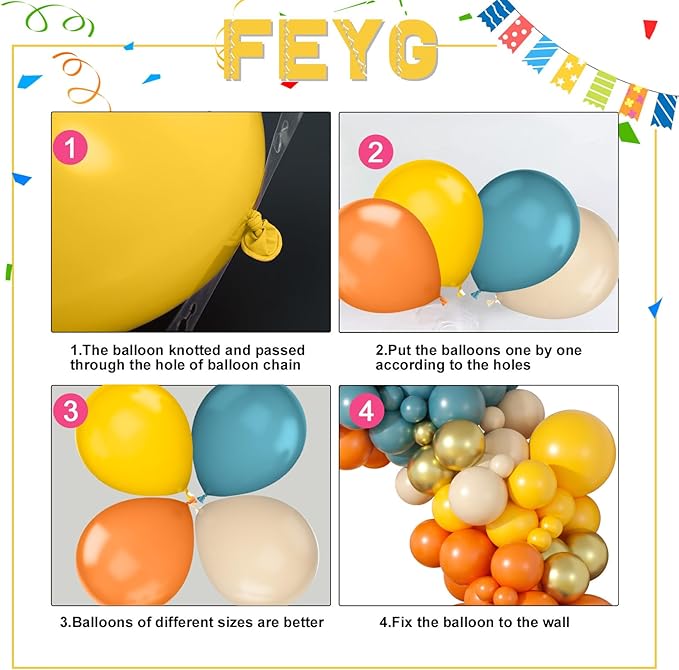 120Pcs Retro Blue Orange Yellow Balloon Arch Kit, Here Comes Balloon Garland Slate Blue Mustard Yellow for Baby Shower Boy First Trip Around the Sun Theme Birthday Boho Party Decoration