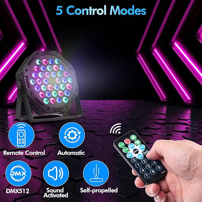Rechargeable LED Par Can Lights, RGB Battery Powered Stage Light Uplights, Party Lights with Sound Activated Remote & DMX Control for Festival Event Wedding Bar Church（4 Pack