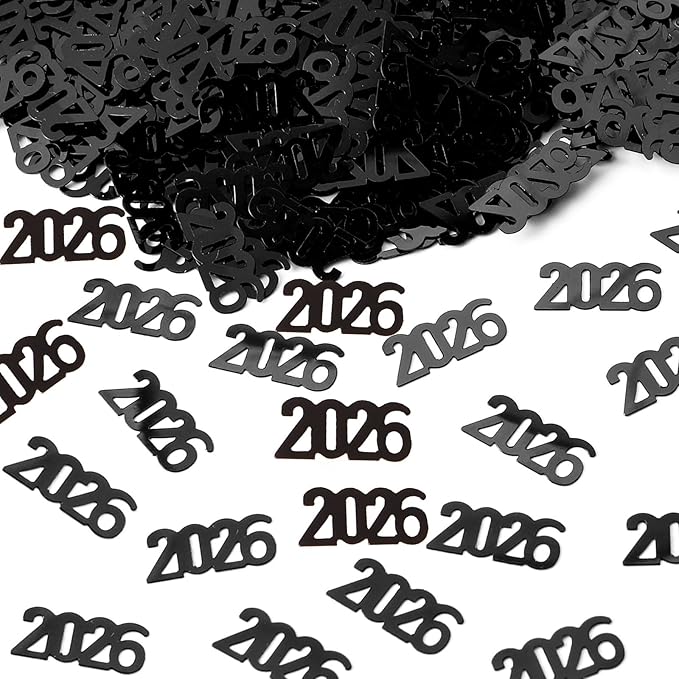 VHUWE 2026 New Years Confetti Black, 2.12 oz Shinny Metallic 2026 Number Confetti for Tables 2026 Happy New Year Decorations New Years Eve Party Supplies | Black