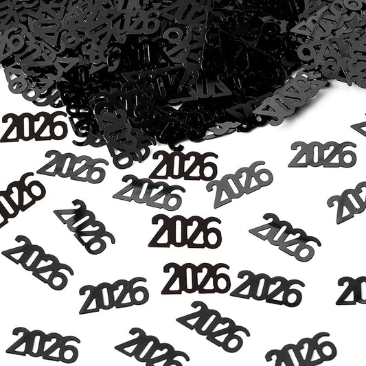 VHUWE 2026 New Years Confetti Black, 2.12 oz Shinny Metallic 2026 Number Confetti for Tables 2026 Happy New Year Decorations New Years Eve Party Supplies | Black