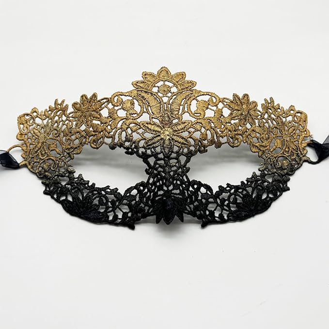 TFTSR Masquerade Masks for Women Couples & Men - Mardi Gras & Venetian Dress Mask in Black & Gold Adults Party Lace Costume