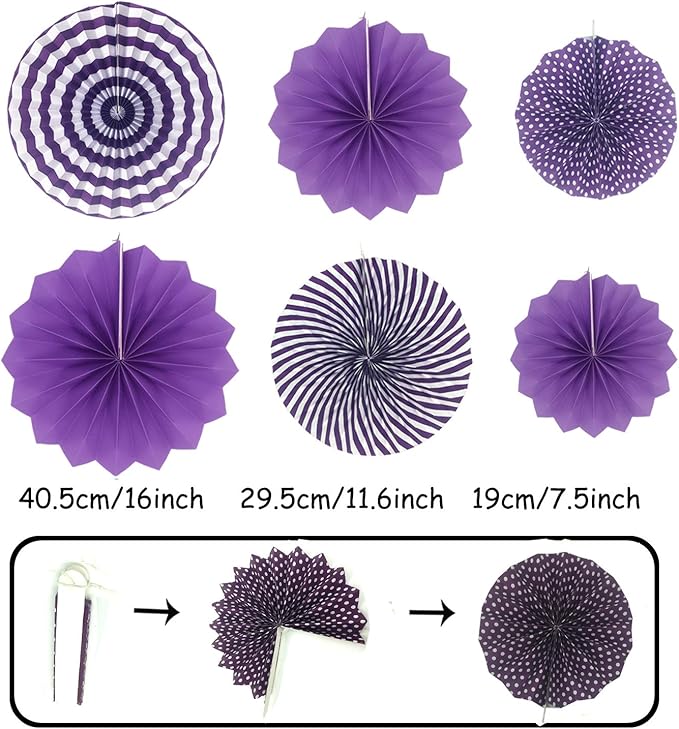 ZERODECO Party Decorations, Purple Confetti Balloons Decorative Folding Fans Paper Pompoms Triangle Bunting Flags Garlands for graduation Wedding Birthday Baby Shower Mermaid Party Decorations