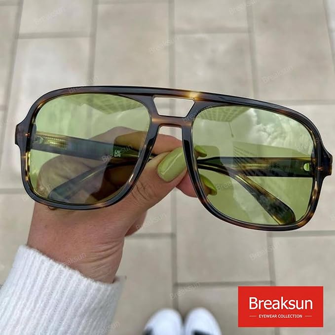 Retro Aviator Sunglasses for Women Men Trendy Classic 70s Square Green Aviator Sun Glasses Vintage Shades