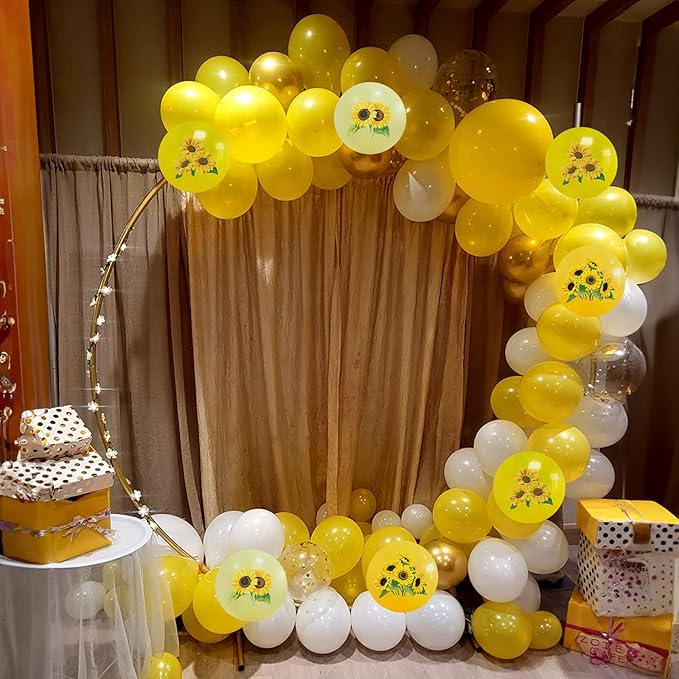 Sunflower Yellow Gold Balloons - 12 Inch Sunflower Bee Theme with Metallic Gold Confetti for Kids Birthday & Baby Shower Party Decorations
