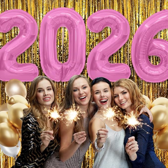 2026 Balloons, Number Balloons 2026 Balloon Numbers, 40 Inch Foil Number Balloon for New Year Eve Festival Christmas Birthday Wedding Anniversary New Years Decorations Party Supplies Pink