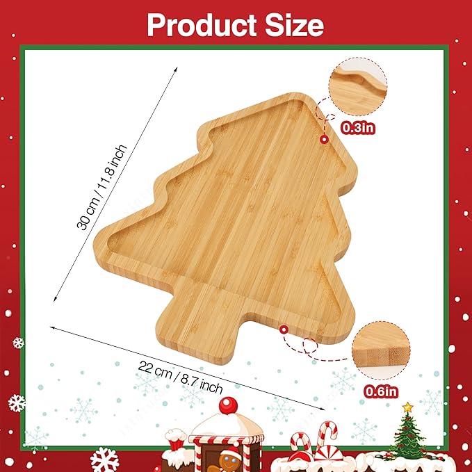 Christmas Serving Tray, Christmas Tree Charcuterie Board, Bamboo Serving Platter Dish for Holiday Party Food Tray for Cheese Snack Fruit 12 x 8.7 x 0.6 Inches