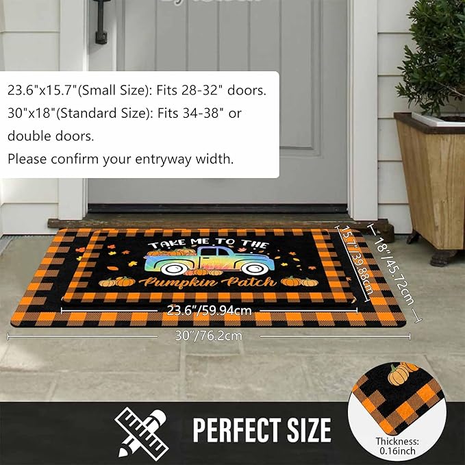 Fall Welcome Maple Leafs Decorative Door Mat, Autumn Thanksgiving Doormat for Indoor Outdoor Entrance Floor Mats,Fall Pumpkins Non Slip Harvest Vintage Decor Rubber Welcome Mats 16" x 24" Inch