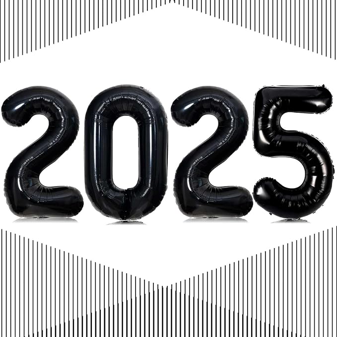 Black 2025 Balloons - Giant 32 Inch Number Balloons for New Year Eve Party Supplies, Happy New Year Decorations, Christmas, Graduations