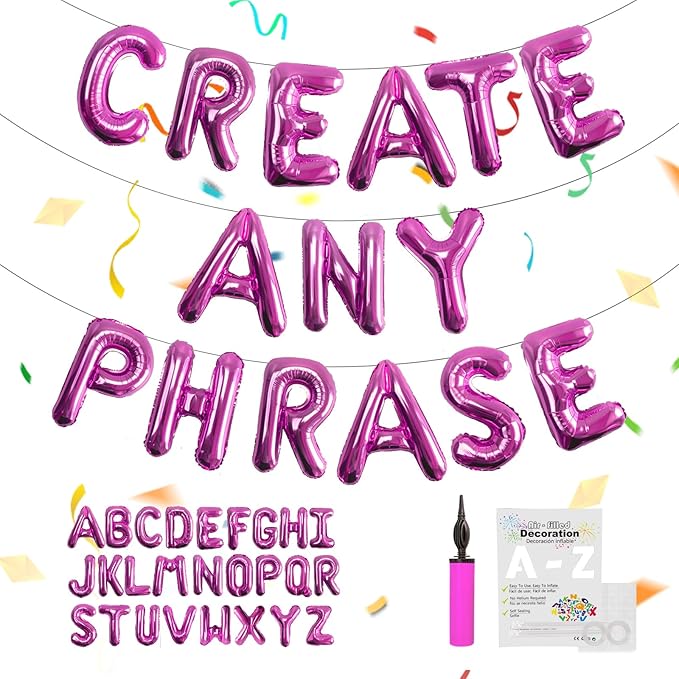 53pcs Hot Pink Letter Balloons, Custom A-Z Set for Personalizing Names & Phrases on Party Supplies Banners - Inflate with Balloon Pump, for Girl Women Birthday Party