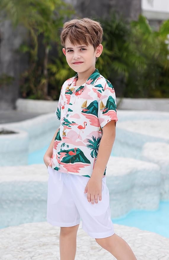 Cromoncent Matching Hawaiian Outfits for Family, Dad and Son Matching Luau Beach Tropical Shirts Mommy Daughter Tropical Sets