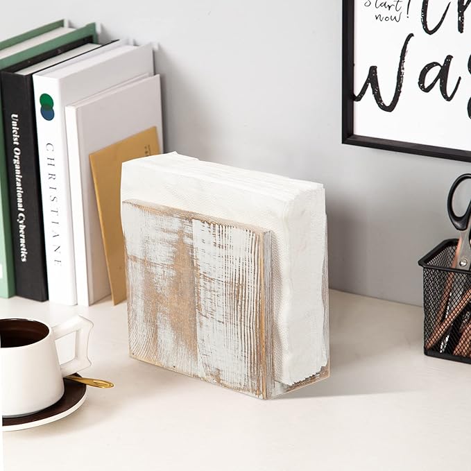 Rustic Wooden Paper Napkin Holder Farmhouse Napkin Storage Dispenser For Tables Kitchen Office Accessories for Restaurants, Dining Home Decor, Nature Vintage Home Gift Bar Decor