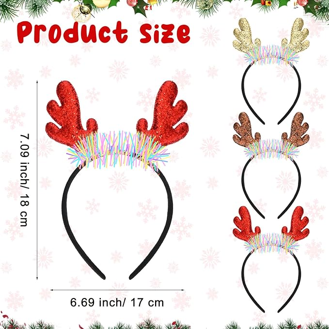Riceshoot 30 Pcs Christmas Reindeer Antlers Headband Bulk Deer Antlers Headbands with Ears Deer Costume for Women Halloween Party Favors Supplies
