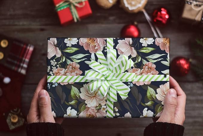 YXTII Floral Wrapping Paper -17 Inch x 33 Feet, Double-Sided Flower Gift Wrap Perfect for Wedding, Birthday, Bridal Shower, Halloween, Christmas