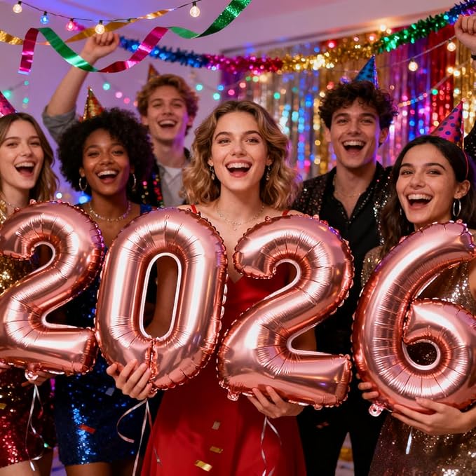 2026 Balloons Rose Gold Number 2026 Balloon-16 Inch Number Foil Balloons for New Year Eve Party Supplies Birthday Graduation Anniversary Party Decor 2026 Decorations