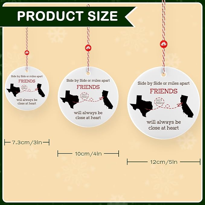 Personalized State Christmas Ornament - Custom Long Distance Gifts for Family Couple Friend Bestie, Customized 2025 Ornament for Those Miles Apart, Close at Heart - Any Two