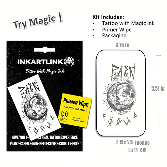 INKARTLINK Temporary Tattoos, Semi Permanent Tattoos, Adult Art Designs, Waterproof Temporary Tattoos, Party Favors, Tattoo Stickers Realistic, No Adhesive, Lasts 1-2 Weeks (Moon)