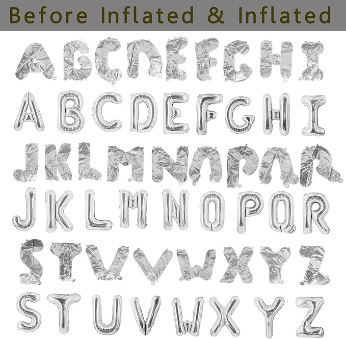 52 Pcs Sliver Letter Balloons A to Z Custom DIY Phrase Banner for Baby Shower Wedding Party Supplies Personalized Decor Foil Alphabet Balloons 16Inch