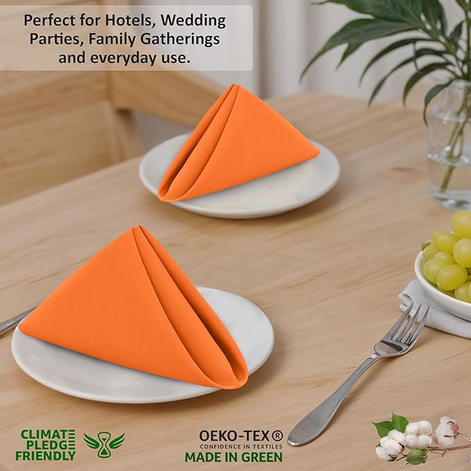 Ruvanti Cloth Napkins Set of 12, 18x18 Inches, 100% Cotton, Washable, Soft & Absorbent, Perfect for Wedding, Christmas, ‎Thanksgiving Dinners - Orange Peel