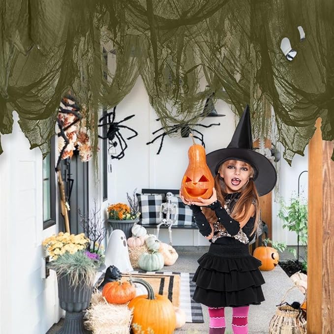 400" x 85" Halloween Creepy Cloth Decoration,Large Green Spooky Fabric Cloth Scary Gauze Cheesecloth for Haunted House Halloween Party Yard Wall Indoor Outdoor Decor
