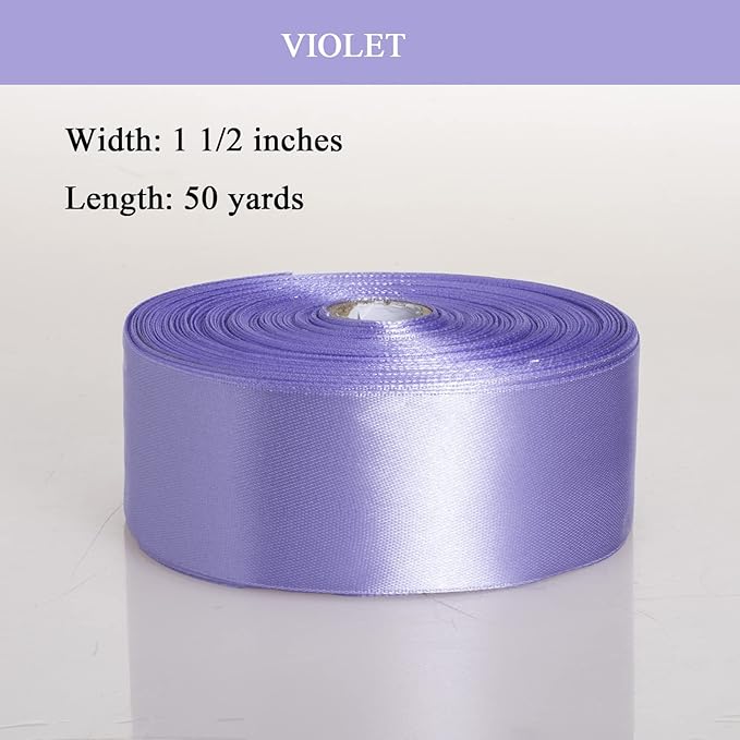 1 1/2 Inch Violet Solid Satin Ribbon, 50 Yards Craft Fabric Ribbon for Gift Wrapping Floral Bouquets Wedding Party Decoration