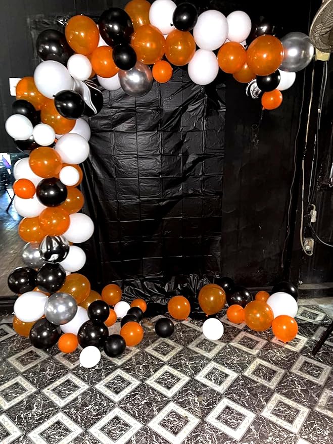 Black Orange and Silver Balloon Garland Arch Kit, Black Orange White Metallic Silver with Agate Balloon Arch Kit for Kids Halloween Theme Birthday Graduation Party Decorations Supplies