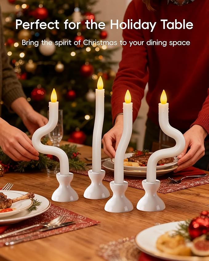 COOLWUFAN Window Candles with Remote Timer, 3 Pcs Flameless Taper Candles Battery Operated with White Holder, Realistic LED Flickering Flame Dripless, Christmas Decorations Indoor for Home Party Fall