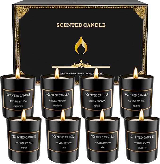 8 Pack Scented Candles Set for Men&Women, Aromatherapy Soy Candles for Home Scented, Holiday Candles Black Mens Candle Gift Set for Christmas, Birthday, Anniversary