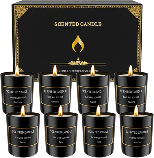 8 Pack Scented Candles Set for Men&Women, Aromatherapy Soy Candles for Home Scented, Holiday Candles Black Mens Candle Gift Set for Christmas, Birthday, Anniversary
