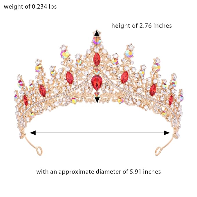 Red Tiara for Women Crystal Queen Crowns Rhinestone Princess Tiaras for Girl Wedding Headband for Bride Hair Accessories for Halloween Costume Birthday Party Prom Mother's Gifts