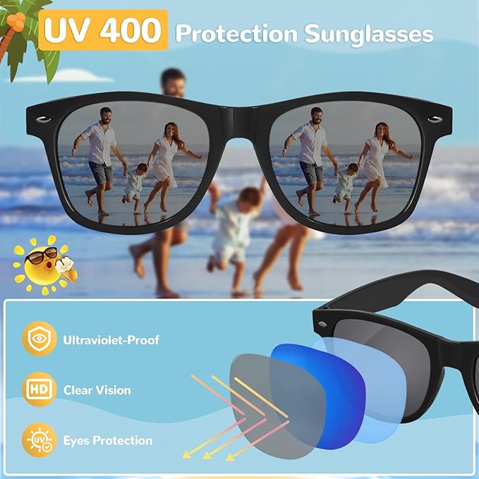 Black Sunglasses Party Favors - 12 Pack Sunglasses Bulk for Wedding Graduation Birthday Pool Beach Party Supplies