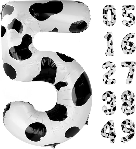 Cow Print Number Balloon Birthday Decorations, 40 inch Number balloon 0-9(Zero-Nine), Cow Balloon for Farm Birthday Party Supplies, Cow Themed birthday party Decorations (Number 5)