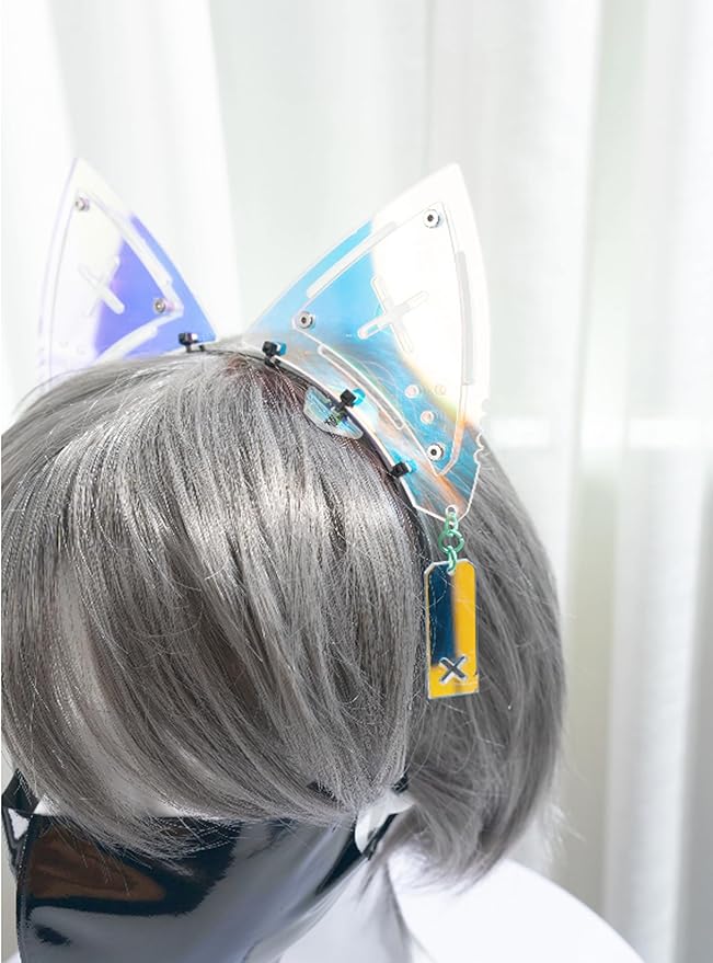 Cyberpunk Colorful Ear Hairband Fish Bone Hair Accessories COS Props (X Blue)