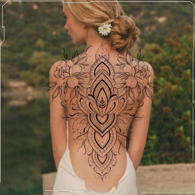 Large Temporary Tattoos Women Temporary Neck Tattoos Temporary Realistic Flower Chest Tattoo for Adults (Temporary Tattoos Sticker 20)